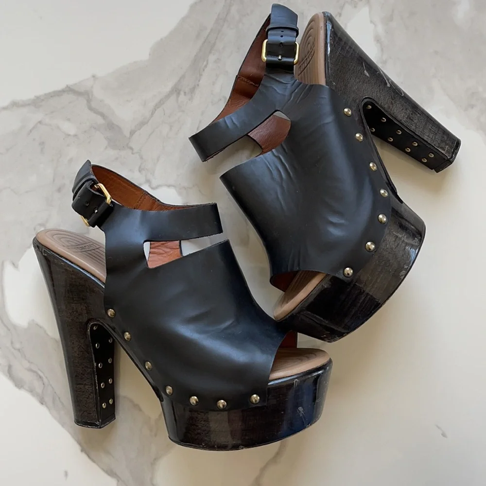 Givenchy Black Leather Platform Clog Sandals